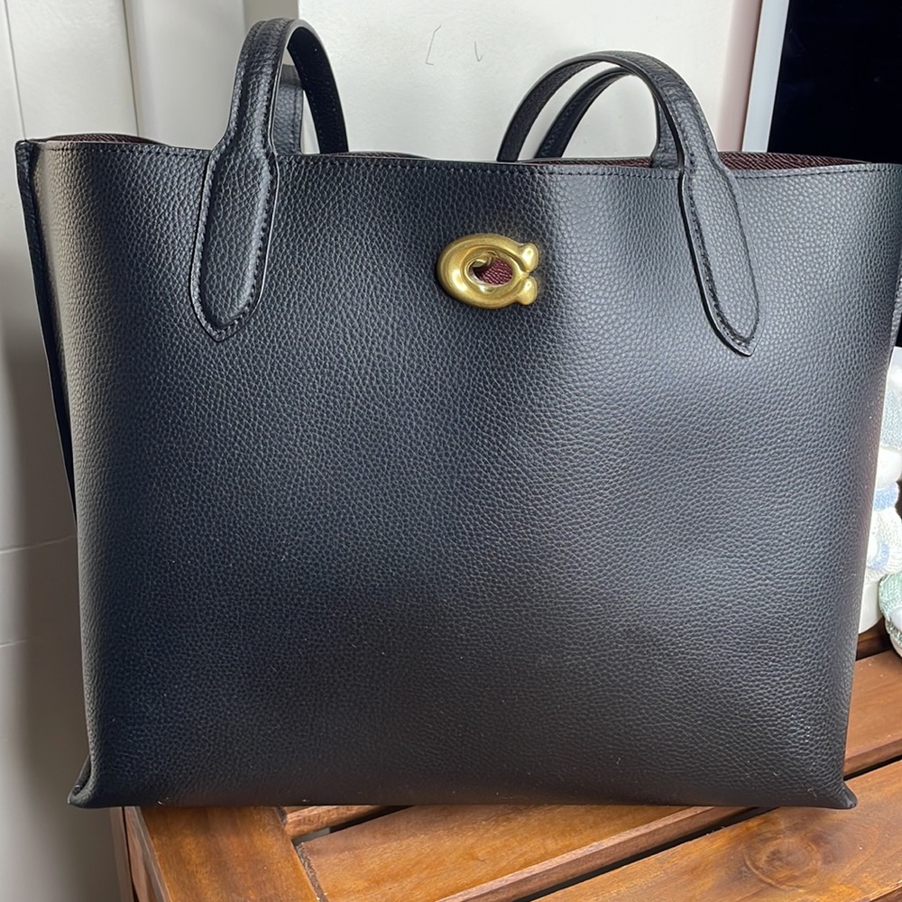 Coach Black Leather Tote with Burgundy Tag and Gold Hardware - Picture 3 of 14